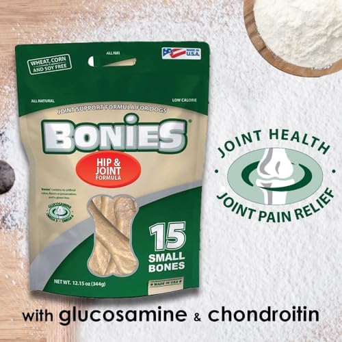 Bonies Natural Hip & Joint Formula Small-Sized Single Bone, Glucosamine & Omega Fatty Acids, Fresh Breath, Clean Teeth, Low Calories, Chicken Flavor, Small Dogs, 20 Bones