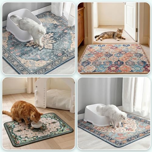 Hompet Cat Litter Mat 2 Pack, 24x36 Large Machine Washable Trapping Mats for Cats, Super Absorbent & Urine-Proof Cat Litter Box Mat for Floor, Waterproof & Non Slip Kitty Litter Rug