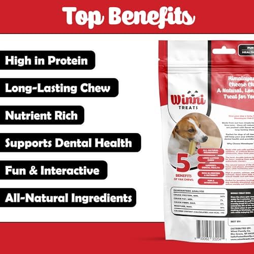Winni Treats Yak Cheese for Dogs - Limited Ingredient, Preservative-Free, Premium Himalayan Yak Chews with Milk & Lime, Raw, Digestible Healthy Dog Chews, Long Lasting Cheese Dog Treats (2 Pieces)