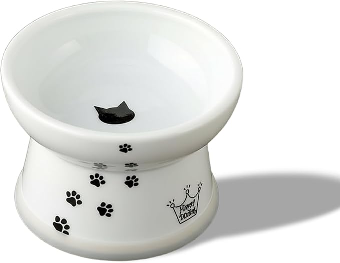 Necoichi Raised Cat Food Bowl – Ceramic Elevated Cat Bowl for Whisker & Neck Fatigue, Dishwasher Microwave Safe – Non-Slip & Anti Vomiting Ergonomic Design (Cats, Regular, 1-Cup Capacity)