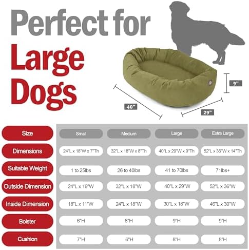 Majestic Pet Suede Calming Dog Bed, 40 Inch Large, Washable, Sage