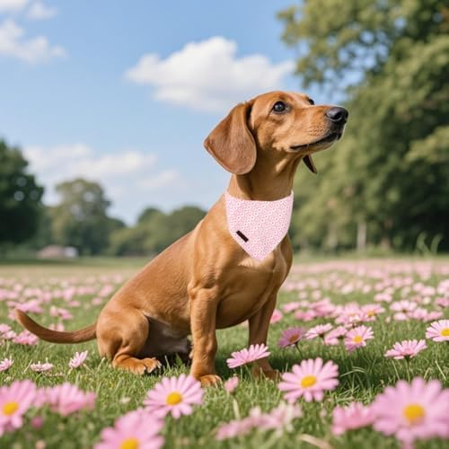 Lionet Paws Spring Daisy Dog Bandana Washable Cotton Handkerchief Scarf Triangle Pink Bandana for, Small (Pack of 1), Small, Pink