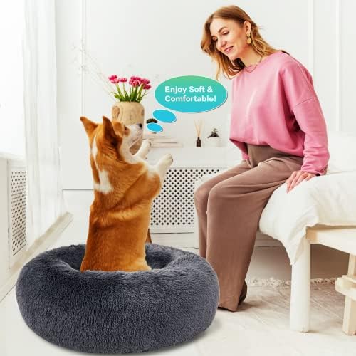 SAVFOX Calming Donut Dog Bed, 30", Dark Grey