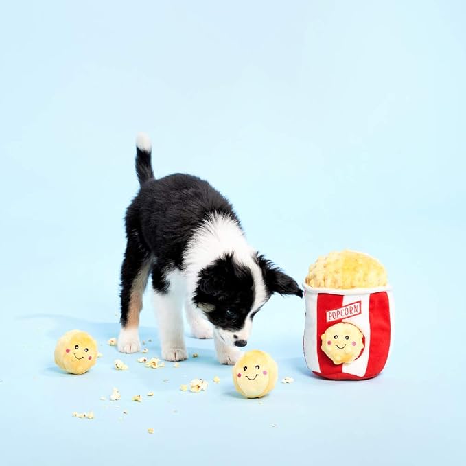 ZippyPaws Burrow Interactive Dog & Puppy Toys for Boredom - Popcorn Bucket | Stimulating Pet Products to Keep them Busy, Hide & Seek Plush Puzzles, Squeaky Toy for Enrichment