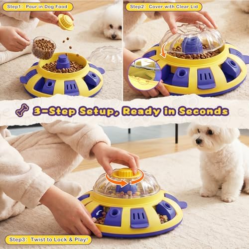Dog Puzzle Toy, Interactive Enrichment Treat Dispenser Toys, Yellow | Mental Stimulation, IQ Training, Slow Feeder, 3 Levels Adjustable, For Puppy Small Medium Large Dogs Cats