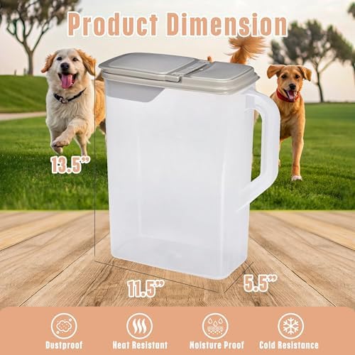 Buddeez Pet Food Storage Container - 8 Quart Capacity Dog / Cat Food & Bird Seed Container with Durable EZ Grip Handle, Flip Gray Lid (includes 1 Cup Clear Scoop)
