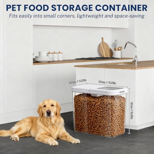 LEAWALK 12 Lbs Airtight Dog Cat Food Storage Container and Dog Treat Containers BPA-Free, PET Clear Stackable Pet Storage Bin, 1-Cup Scoop, 1-Sponge cleaning brush, Pop Top, With handle, Easy Mobility