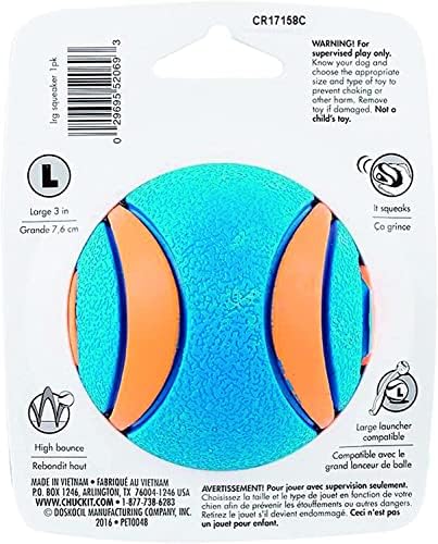 Chuckit Ultra Squeaker Ball Dog Toy Large (3" Diameter) (4 Pack)