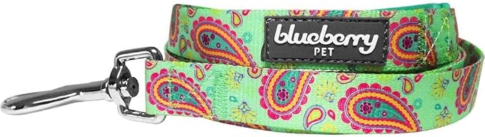 Blueberry Pet 5 Colors Paisley Flower Print Dog Leash with Soft & Comfortable Handle, 5 ft x 3/4", Emerald Green, Medium, Leashes for Dogs