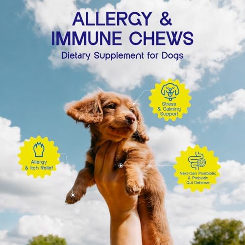 Dog Allergy Chews - Itch Relief, Paw Licking Remedy, Calming Aid, Seasonal Allergies Care, Immune Support with Probiotics - for Itchy & Dry Skin, Hot Spots & Itchy Ears - 60 Soft Chews