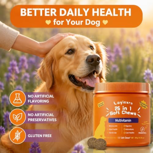 Dog Multivitamin Chewable, 150 Chews, 25-in-1 with Glucosamine, Probiotics, Omega 3, Hip and Joint, Skin and Coat, Immune Support, for Senior and Puppy