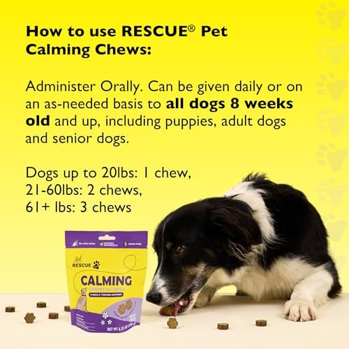 RESCUE® Pet Calming Chews for Dogs, Peanut Butter & Apple - 60 Soft Chews - Stress & Tension Support - for All Breeds 8+ Weeks Old
