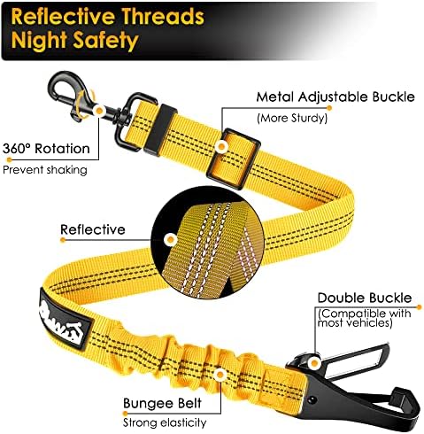 SlowTon Dog Harness - Adjustable Seatbelt, 2-in-1 Latch Bar, Yellow, 27.55in