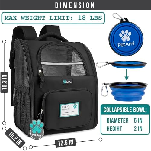 PetAmi Dog Backpack Carrier, Airline Approved, Black