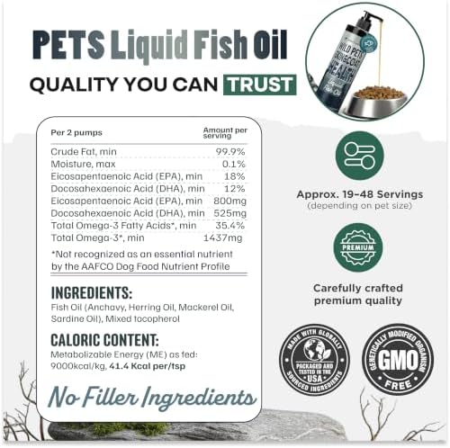 Wild Dog Fish Oil - Premium Multi-Fish Blend for Skin & Coat Health - More Potent Than Salmon Oil for Dogs - 1437mg of Omega 3 for Dogs - EPA & DHA – 8 fl oz Pump
