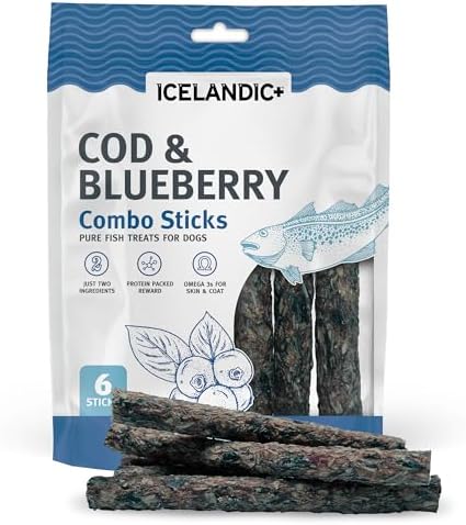 Icelandic+ 6 Count Cod & Blueberry Combo Sticks - Crunchy Dog Treats