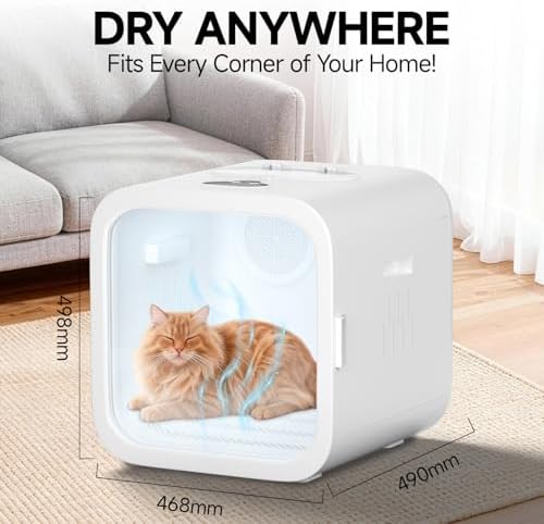 68L Automatic Pet Dryer Box for Cats & Small Dogs – Ultra Quiet, Smart Temp Control, 360° Dual Airflow, Fast & Safe Drying,Care Window， Negative Ion Care for Home Grooming