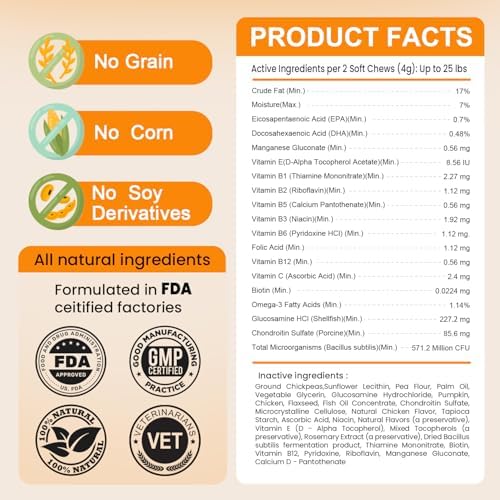 17 in 1 Dog Vitamins and Supplements，Dog multivitamin，Dog probiotics- VE, VC, and 6 B Vitamins, Immune & Joint Support for Dogs, All Breeds & Ages, Chicken Flavor, 150 Ct