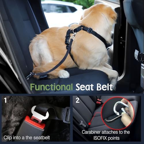 VavoPaw Dog Seat Belt Vest Harness for Car, 2 in 1 Seatbelt Buckle