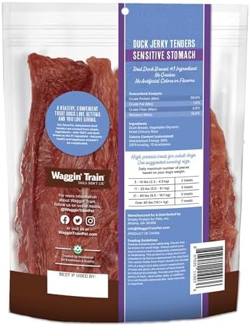 Waggin' Train Duck Jerky Dog Treats for Dogs with Sensitive Stomachs, Made with 100% Real Duck Breasts, Three All-Natural Ingredients, High Protein Dog Treat, Easily Digestible for Dogs, 36 oz. Pouch