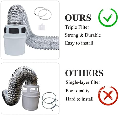 3 IN 1 Indoor Dryer Vent Kit Filter Bucket for Electric Dryer with 4-Inch by 5-Feet Proflex Duct (Silver)