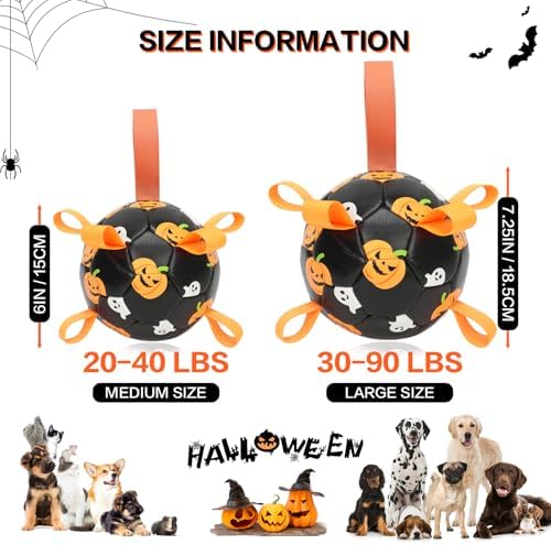 Dog Toys Balls, Dog Soccer Ball with Straps, Dog Birthday Gifts, Durable Balls for Small Medium Pet, Puppy Outdoor Toy, Pet Training Soccer Ball, World Cup Soccer (6 Inch) (Ghost, Medium)