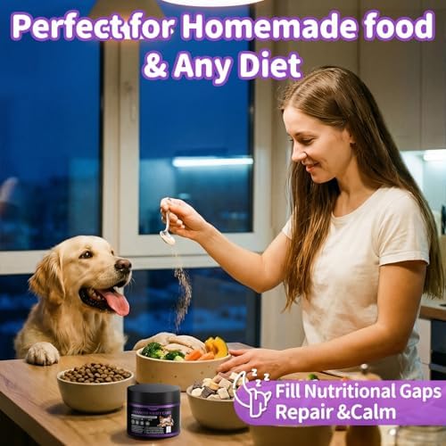 Dog Multivitamin Powder – Calm, Repair, Joint & Gut, Chicken, 75 Scoops | Dog Vitamins and Supplements for Nighttime Repair for Homemade Food with Collagen, Glucosamine, GABA, Probiotics