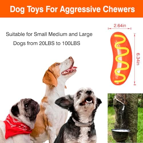 Tough Dog Toys, Dog Toys for Aggressive Chewers Large Breed Dogs, Hot Dog Dog Chew Toy Durable Dog Toys for Large Dogs Dog Extreme Chew Toys Indestructible