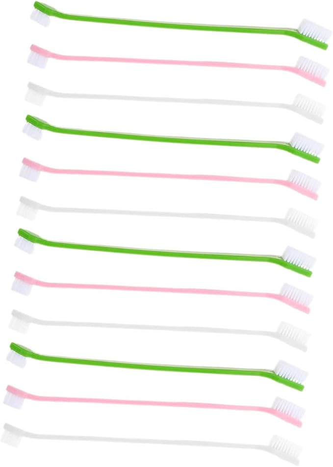 POPETPOP 12Pcs Dual Head Pet Toothbrush Handheld Dog Oral Cleaning Brushes with Soft Bristles for Gentle Care Non Slip Handle for Comfortable Use for Daily Pet