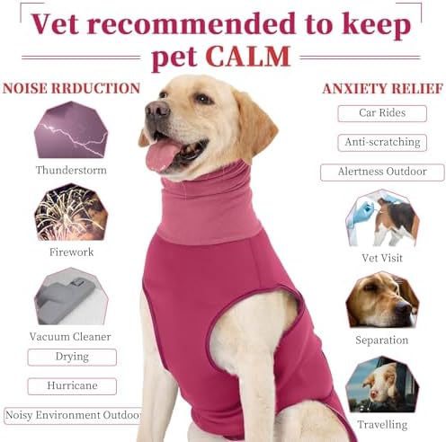 ROZKITCH Anti-Anxiety Dog Shirt, Dog Wrap for Anxiety for Storms & Fireworks, Calming Hoodie with Ear Cover for Separation Relief Rosered XL