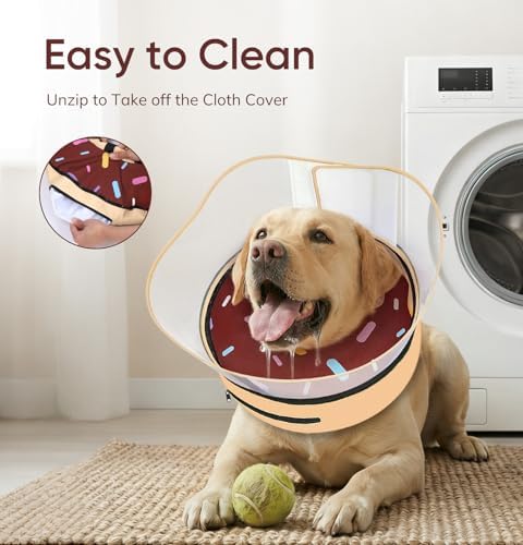 Supet Raised Inflatable Dog Cone After Surgery - Adjustable Recovery Donut Collar with Removable Shield to Stop Licking Wounds & Protect Stitches - Soft Dog Cone Alternative for Small Dogs (Brown,S)