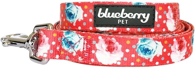 Blueberry Pet 9 Patterns Durable Spring Scent Inspired Rose and Polka Dot Print Brink Pink Dog Leash 4 ft x 1", Large, Leashes for Dogs
