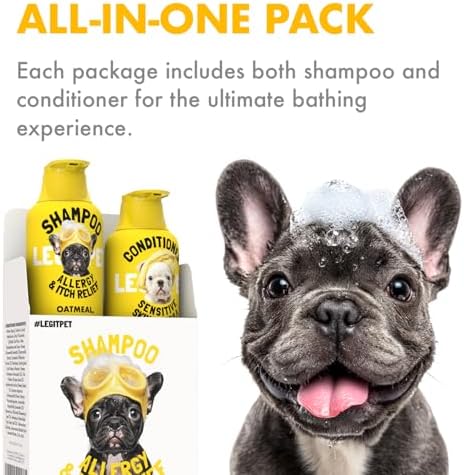 LEGITPET Oatmeal Dog Shampoo & Conditioner Set for Itchy Skin, 2 x 16 oz | Colloidal oatmeal, aloe and honey help soothe itchy, allergy-prone, dry and sensitive skin while conditioning the coat.