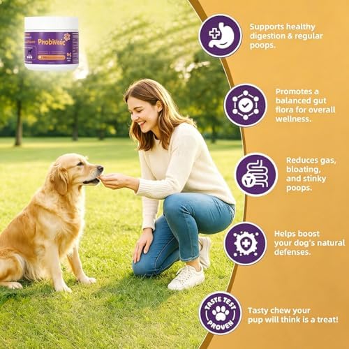 Dog Probiotic Chewable Tablets with Prebiotic & Digestive Enzymes, Daily Gut Support Supplement for All Breed Dogs, Chicken Flavor 90 Count