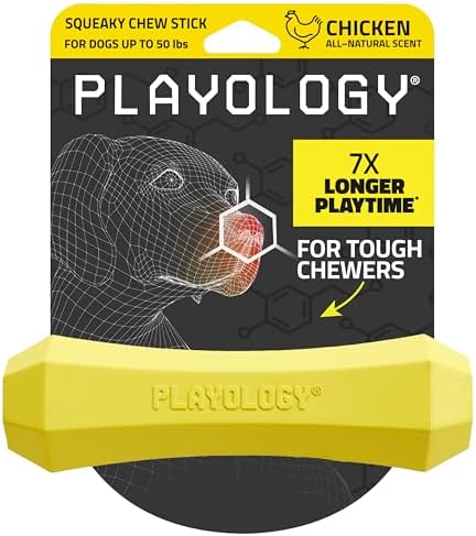 Playology Squeaky Chew Stick - Scented Dog Toy - Medium, Chicken Scent | Rubber Construction, All Natural Scent, Durable Design