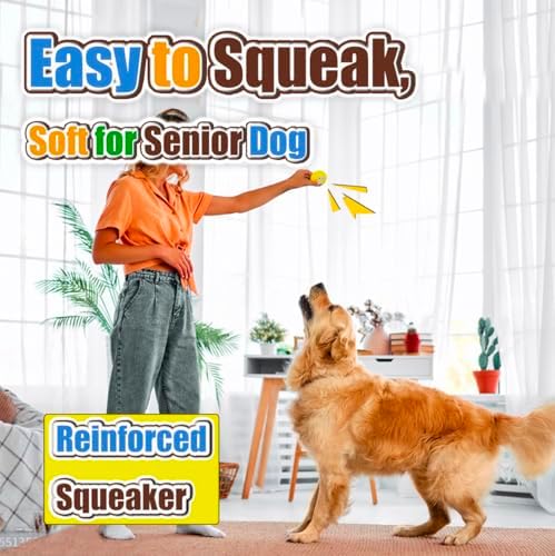 3.1" Squeaky Dog Toys for Large Dog, Medium Breed, Latex Flat Ball | 3.1"* 3.1"*1.8" Burger shape 4-Pack, Soft Squeaky Dog Balls, Natural Rubber Squeak Toys with Squeaker for Indoor & Outdoor