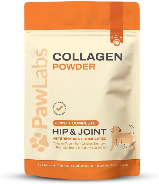 PawLabs Collagen Powder for Dogs - Collagen Type II from Chicken Sternum, Eggshell Membrane, Hyaluronic Acid, Vitamin E & C - Joint Health & Cartilage Support