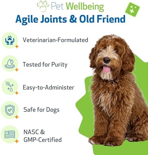 Pet Wellbeing Agile Joints & Old Friend for Senior Dogs - NASC Certified & Vet-Formulated Joint Mobility & Complete Senior Wellness Bundle, Herbal Liquid Formula, Natural Vegetarian Bacon Flavor, 2 (2