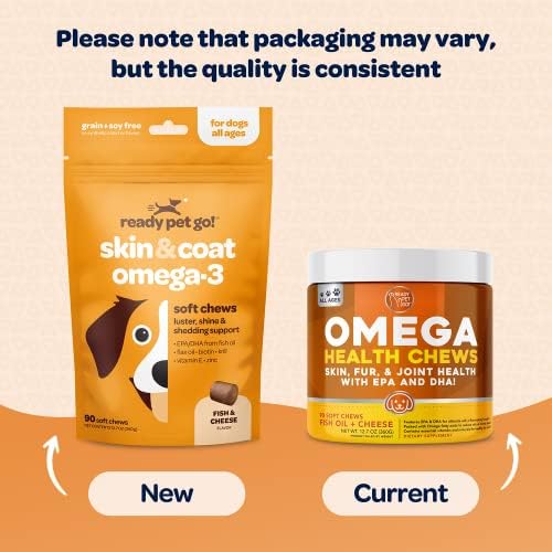 Ready Pet Go! Omega 3 + Calming Chews for Dogs | Helps with Dog Anxiety, Separation & Barking | Fish Oil for Dog Shedding, Skin Allergy, Itch Relief | 90 Chews Each