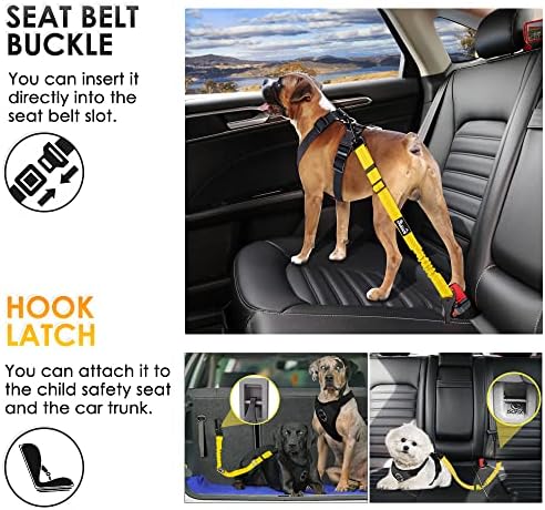 SlowTon Dog Harness - Adjustable Seatbelt, 2-in-1 Latch Bar, Yellow, 27.55in