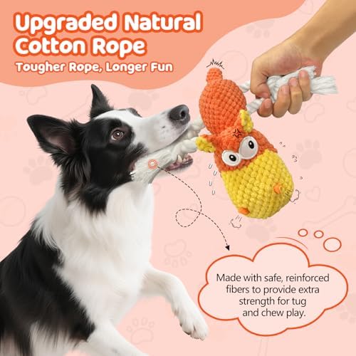 TOOPTATE Hippo Squeaky Dog Toy, Yellow Orange, Medium | Cute Plush Design, Rope Legs for Tugging, Helps Keep Dogs Busy, Suitable for Small, Medium, and Large Dogs