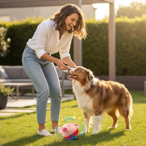 Interactive Dog Toys, 2025 New Active Moving Pet Plush Toy, Rechargeable Squeaky Dog Ball Toy with Talking Sound, Washable Cartoon Pig Plush Toy for Dogs Puppies (Blue)