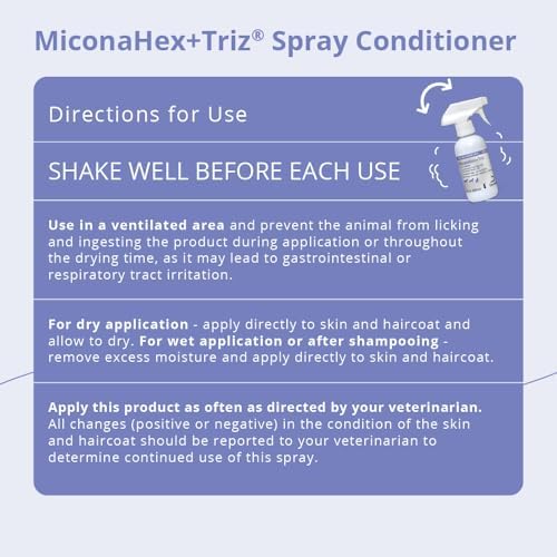 MiconaHex+Triz Spray Conditioner for Dogs, Cats and Horses, 8 oz, Clear | Antibiofilm, Moisturizing; Packaging May Vary