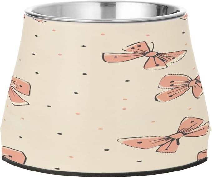 YETTASBIN Light Pink Bow Elevated Dog Bowls, Prevention of Vertebrae Disease Raised Dog & Cat Bowl Stand with Removable Stainless Steel Bowls, Non-Slip Spill-Proof Pet Food & Water Bowl Dish