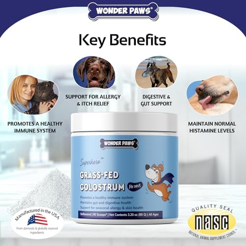 WONDER PAWS Grass-Fed Colostrum Powder Plus Omega Max Fish Oil - for Dog's Immune Support, Skin, Allergies, Joint Care and Overall Health – Colostrum 3.20 Ounces - Omega Max 16 Ounces