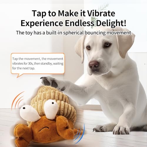 Interactive Dog Toys, Moving Squeaky Plush Dog Toy-Hermit Crab | Touch-activated for Self-play,Bounce+Vibration+Sound,Type-C Rechargable,Gentle/Average Chewer,Washable Cover