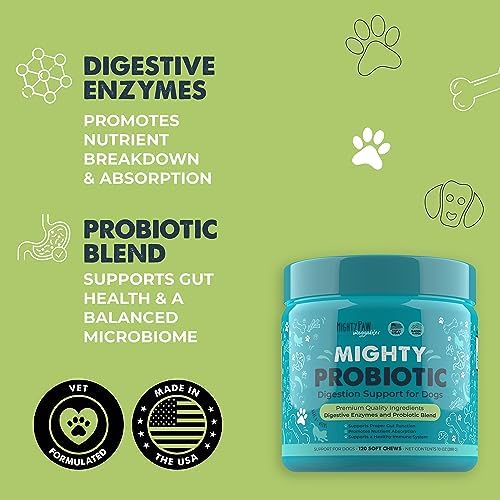 Mighty Paw Waggables Probiotic Chews for Dogs (Made in USA) | Dog Probiotics & Digestive Enzymes. Bacon Flavor Probiotic for Dogs Digestive Health. Prebiotics, Probiotics for Dog Gut Health (120 Ct)