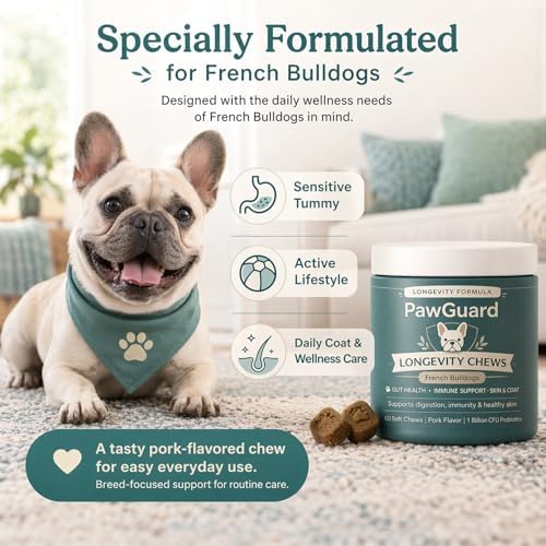 PawGuard French Bulldog Soft Chews, Pork Flavor, 60 Count