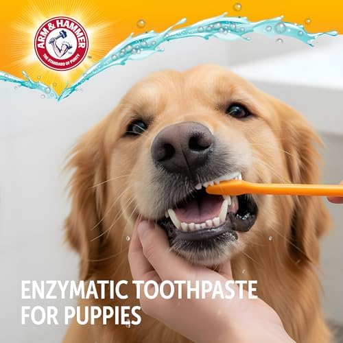 Arm & Hammer Complete Care Puppy Dental Kit, Peanut Butter Flavor, 2.5 Oz | Enzymatic baking soda formula, fluoride-free, peanut butter flavor, toothbrush and microfiber brush included