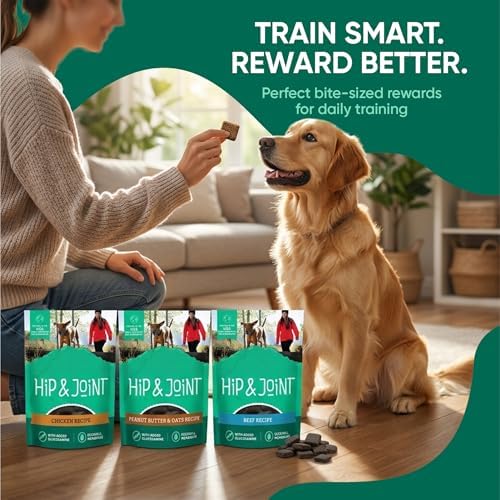 Hip and Joint Dog Treats 3-Pack – Peanut Butter and Oats, Beef & Chicken (6 oz Each, 18 oz Total) – Glucosamine Dog Treats for Healthy Mobility – Includes Microfiber Cleaning Cloth